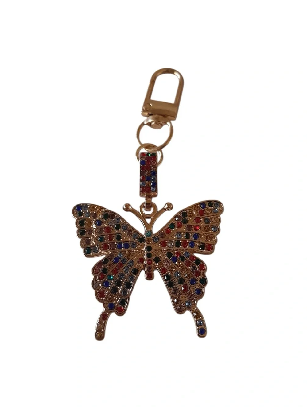 Rainbow Butterfly Charm Keychain with Rhinestone Crystal 1pc
